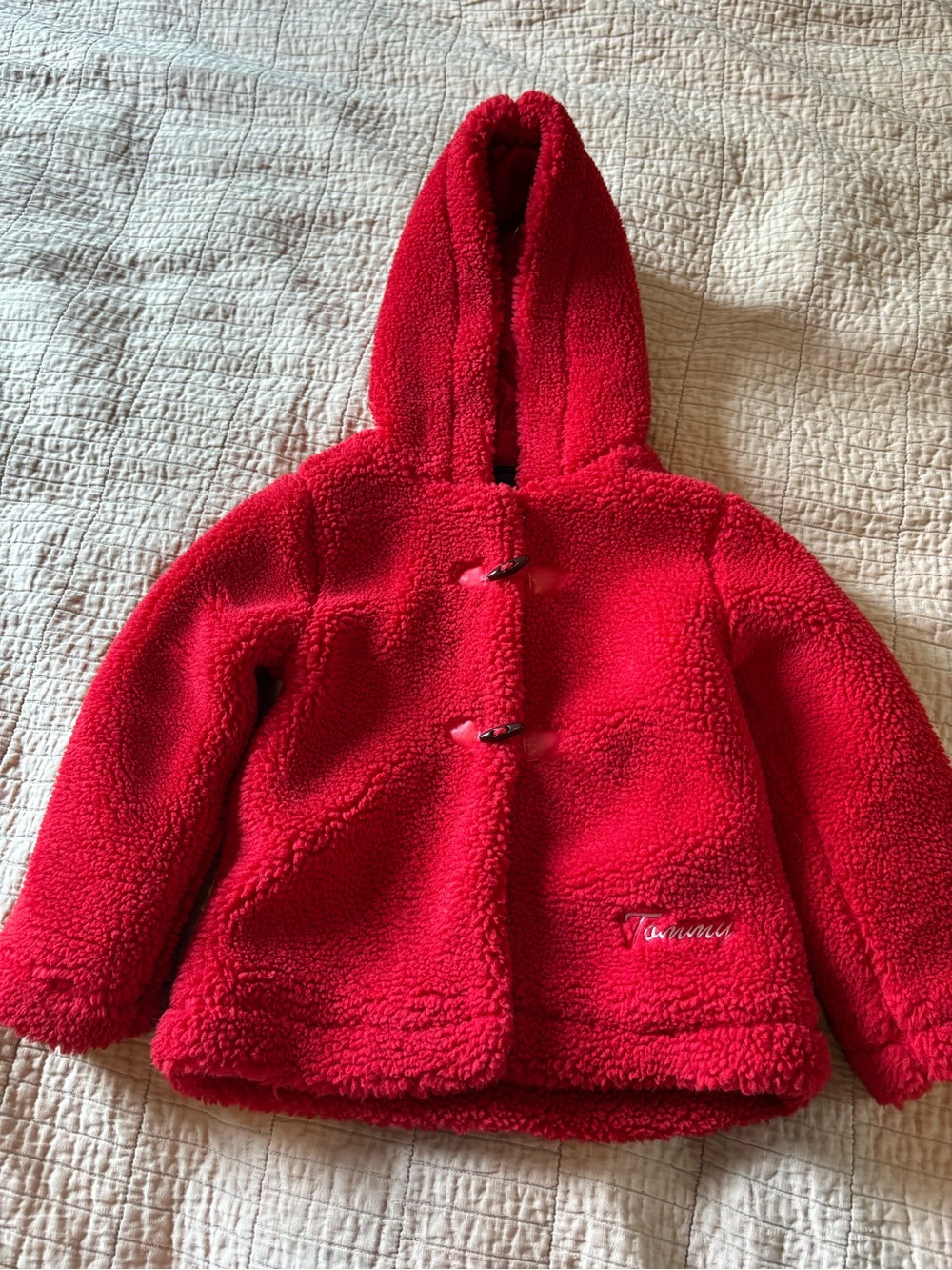 Tommy Hilfiger Red Hooded Sherpa Toggle Coat for Kids